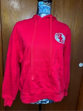 Red Hooded Women’s Large Sweatshirt with Small White Wolves Graphic